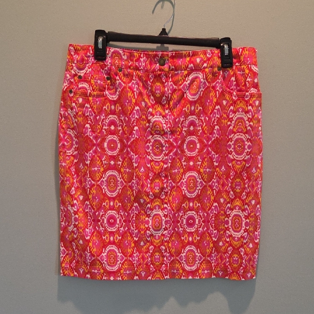 Jones New York Sport Pencil Skirt Stretch Multi-colored Patterned Size 8 Cotton